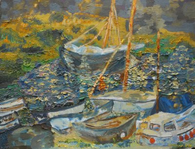 Port Mousehole, łodzie do odpoczynku autorstwa Cosima Duggal