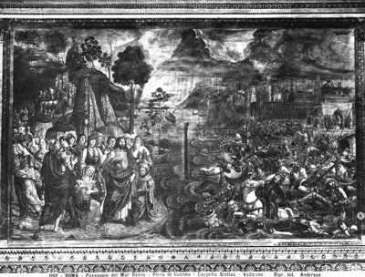 Przejście przez Morze Czerwone, z Kaplicy Sykstyńskiej autorstwa Cosimo Rosselli