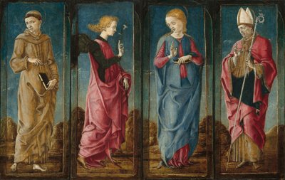 Zwiastowanie ze św. Franciszkiem i św. 14701480. autorstwa Cosmè Tura