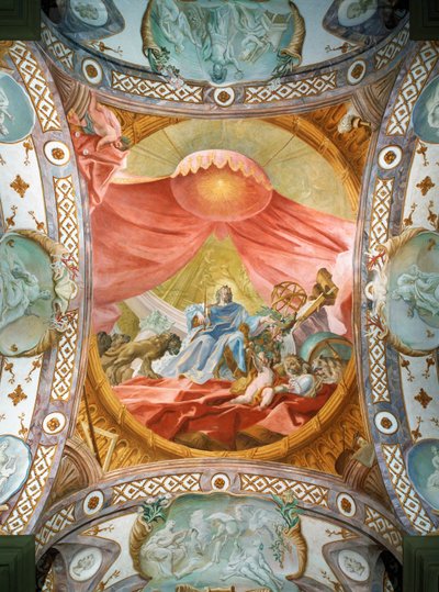 Klasztor Saint Emmeran, od 1812 r. rezydencja książąt Thurn und Taxis: Fresk na suficie w bibliotece, Król Salomon ... (fresk) autorstwa Cosmas Damian Asam