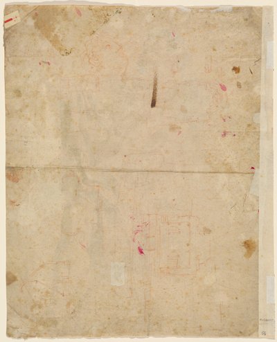 Głowa św. Jerzego i plany architektoniczne (verso) autorstwa Cosmas Damian Asam