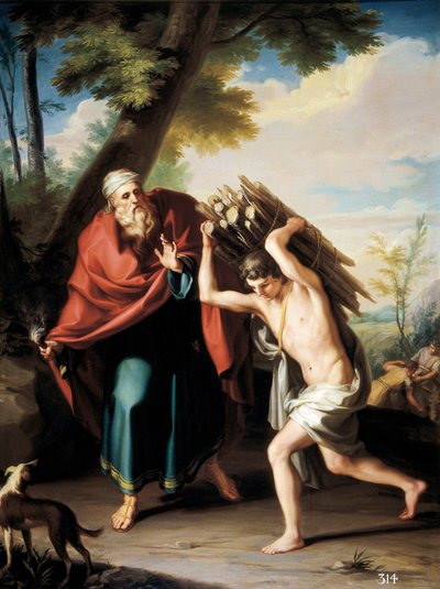 Ofiara Izaaka. Obraz Cosme ACUNA TRONCOSO (1759-?) , c. 1781 (olej na płótnie) autorstwa Cosme Acuña Troncoso