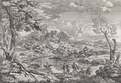 Pejzaż z mężczyzną przedstawiający Merkurego orła Jowisza, ca. 1695-99. autorstwa Crescenzio Onofri