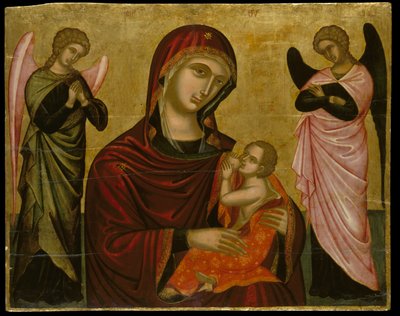 Ikona Dziewiczych Laktanów z Dwoma Aniołami (tempera jajeczna na panelu) autorstwa Cretan School