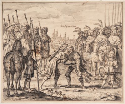 Christian I spotyka księcia Maksymiliana w Rothenburg ob der Tauber w 1474 roku autorstwa Crispijn de Passe