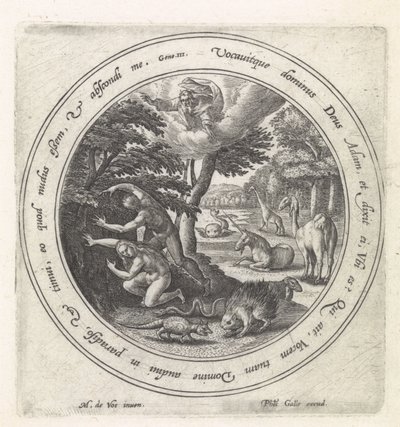 Adam i Ewa ukrywają się przed Bogiem Historia Adama i Ewy (tytuł serii) autorstwa Crispijn van de Passe (I)