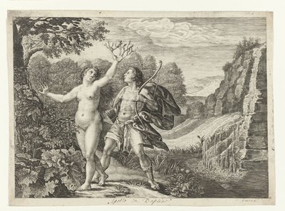 Apollo goni Daphne Metamorfozy Owidiusza (tytuł serii) autorstwa Crispijn van de Passe (I)