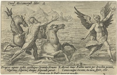 Neptun sięga po Coronis Metamorfozy Owidiusza (tytuł serii) autorstwa Crispijn van de Passe (I)