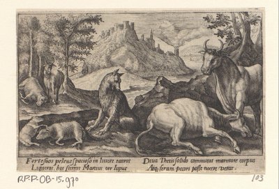 Psamathe zamienia wilka w marmur Metamorfozy Owidiusza (tytuł serii) autorstwa Crispijn van de Passe (I)