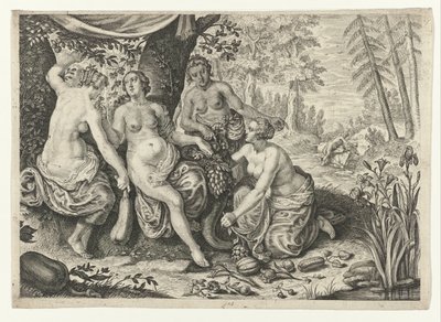 Nimfy wypełniają róg obfitości Metamorfozy Owidiusza (tytuł serii) autorstwa Crispijn van de Passe (II) (attributed to)