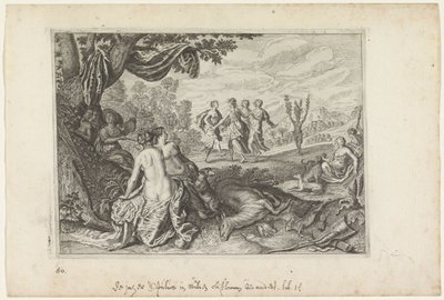 Apulus zamienia się w drzewo oliwne Metamorfozy Owidiusza (tytuł serii) autorstwa Crispijn van de Passe (II) (workshop of)
