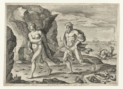 Coronis i Neptune Metamorfosen van Ovidius (tytuł serii) autorstwa Crispijn van de Passe (II)