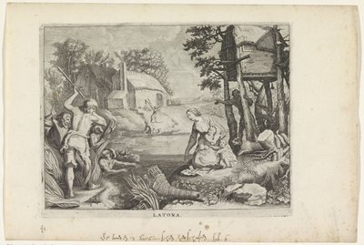 Leto (Latona) zamienia Lycians w żaby Metamorfozy Owidiusza (tytuł serii) autorstwa Crispijn van de Passe (II)