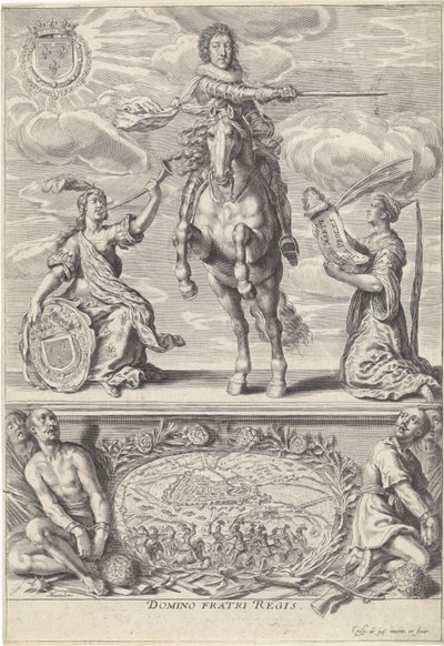 Portret Gastona Jean-Baptiste z Orleanu na koniu Domino Fratri Regis. (tytuł na obiekcie) autorstwa Crispijn van de Passe (II)