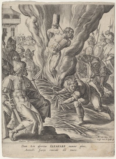 Eleazar spalony przez Antiocha autorstwa Crispijn van de Passe I after Maarten de Vos