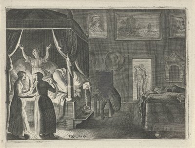 Wymiotujący mężczyzna w łóżku autorstwa Crispijn van den Queborn