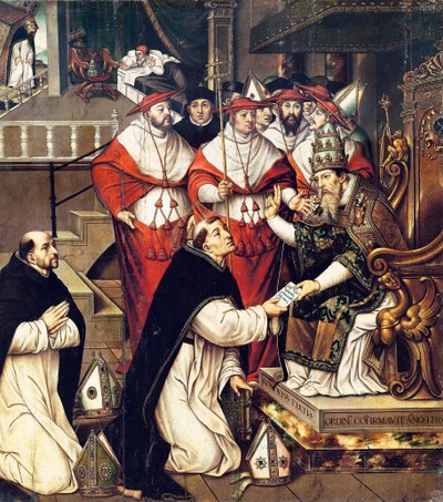 Honoriusz III (Cencio Savelli, papież od 1216 do 1227) potwierdzający Order św. Dominika. Obraz Cristobala Llorensa (około 1550-1616) autorstwa Cristobal Llorens