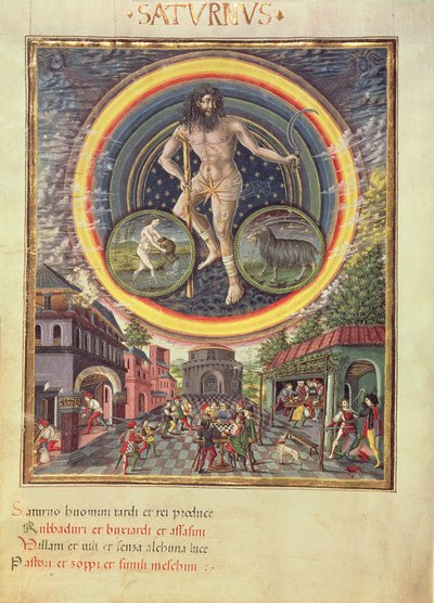 C129 Saturn ze znakami zodiaku Wodnika i Koziorożca, z "De Sphaera", ok. 1470 r. (pergamin) autorstwa Cristoforo (attributed to) De Predis