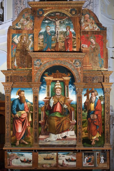 Poliptyk przedstawiający świętego Piotra na krześle autorstwa Cristoforo (fl.1525 1578) (attr.to) Pancalino