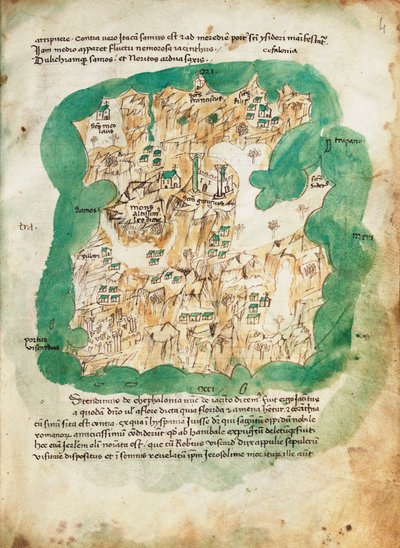 Mapa Kefalonii, ok. 1420 r. (pergamin) autorstwa Cristoforo Buondelmonti