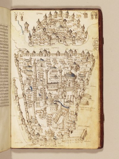 Mapa Konstantynopola, ilustracja z "Archipelagu Liber Insularum" autorstwa Cristoforo Buondelmonti