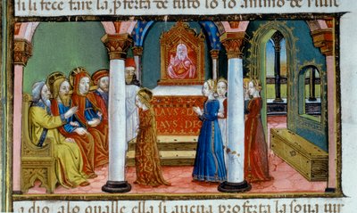 Iluminacja przedstawiająca Maryję składającą śluby dziewictwa, w Codex De Predis autorstwa Cristoforo De Predis
