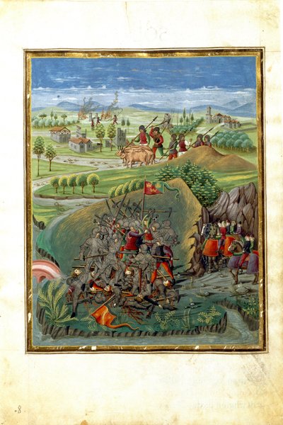 Wpływ planety Marzec: scena wojenna (miniatura, ok.1470) autorstwa Cristoforo De Predis