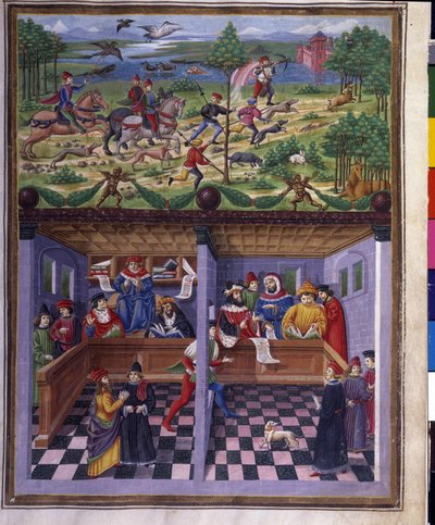 Wpływy marcowe: myślistwo i dwór. Miniatura wykonana przez Cristoforo de Predis (v. 1440-v. 1486) - w „” De Sphaera””” d