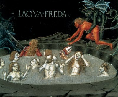 Reprezentacja kręgu podziemi: damny w zimnej wodzie. Miniatura autorstwa Cristoforo De Predis (1440-1486) z Historii Nowego Testamentu autorstwa Cristoforo De Predis