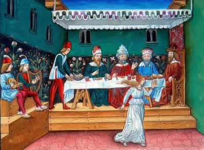 Podczas uczty Heroda Salome podaje głowę Jana (ok. 144r). 1476 autorstwa Cristoforo De Predis