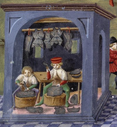 rusznikarz w „Wpływie księżyca”: rzemieślnicy. Miniatura wykonana przez Cristoforo de Predis (v. 1440-v. 1486) - w „” De Sphaera””” d
