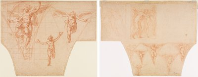 Trzy Studia Aniołów na pendentywę (recto); Studia dla Chrystusa spotykającego się z Matką w drodze na Kalwarię, Studium Anioła w powieszeniu (verso) autorstwa Cristoforo Roncalli