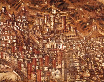 Widok Genui i zamku (detal) 1597 (olej na płótnie) autorstwa Cristoforo de Grassi