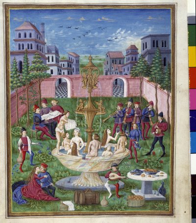 Wpływ Merkurego: Ogród Miłości i Fontanna Młodości. Miniatura wykonana przez Cristoforo de Predis (v. 1440-v. 1486) - w „” De Sphaera””” d