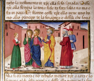 Jezus zwraca się do kobiety winnej cudzołóstwa Miniatura Cristoforo De Predis (1440-1486) po Historii Nowego Testamentu (fot. 61) autorstwa Cristoforo De Predis