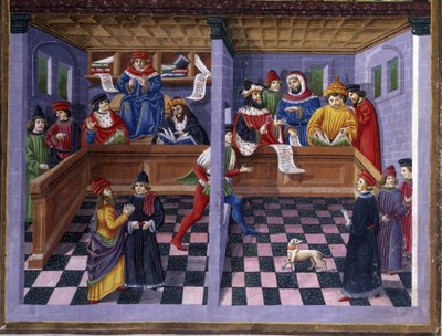 Trybunał (Il Tribunale) w „”Wpływie marca””: polowanie i trybunał. Miniatura wykonana przez Cristoforo de Predis (ok. 1440-ok. 1486) - w „” De Sphaera ”” ”d