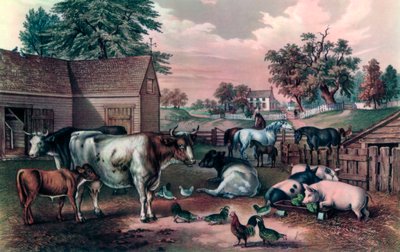 American Farm Yard wieczorem, 1857 autorstwa Currier and Ives