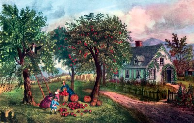 American Homestead jesienią, 1869 autorstwa Currier and Ives