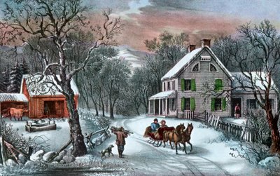 American Homestead w zimie, 1868 autorstwa Currier and Ives