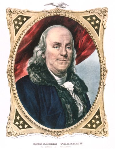 Benjamin Franklin, amerykański mąż stanu, drukarz i naukowiec, XIX wiek autorstwa Currier and Ives