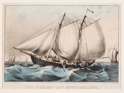 Połowy dorsza — poza Nową Fundlandią autorstwa Currier and Ives