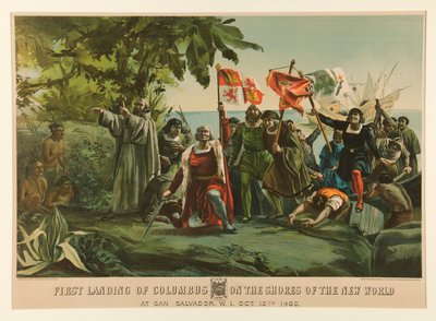 Pierwsze lądowanie Kolumba na wybrzeżu Nowego Świata autorstwa Currier and Ives
