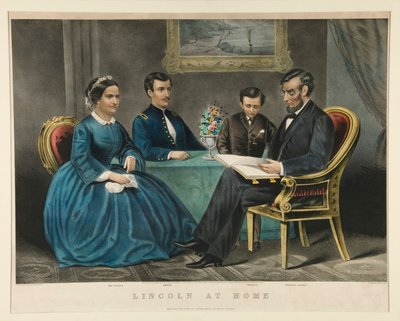 Lincoln w domu autorstwa Currier and Ives