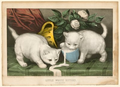 Małe białe kotki w psot autorstwa Currier and Ives