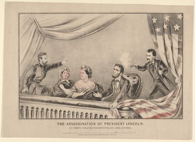 Zabójstwo prezydenta Lincolna w teatrze Fords w Waszyngtonie, 14 kwietnia 1865, 1865. autorstwa Currier and Ives