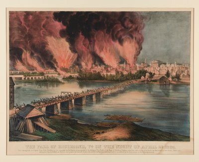 Upadek Richmond w stanie Wirginia w nocy 2 kwietnia 1865 r autorstwa Currier and Ives