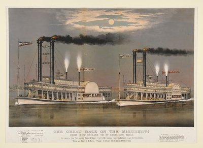 Wielki wyścig na Mississippi/z Nowego Orleanu do St. Louis 1210 mil autorstwa Currier and Ives
