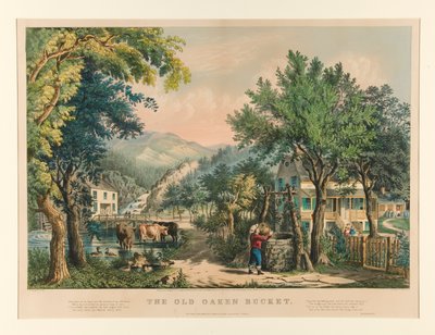 Stare dębowe wiadro autorstwa Currier and Ives