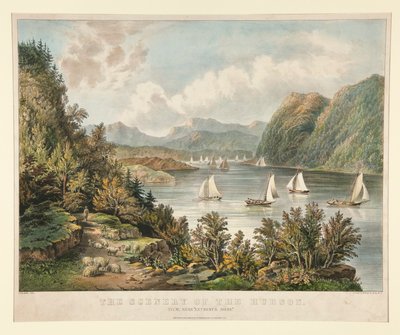 Sceneria rzeki Hudson. Widok, blisko autorstwa Currier and Ives