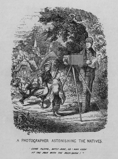 Fotograf zadziwiający tubylców (litografia) autorstwa Cuthbert Bede